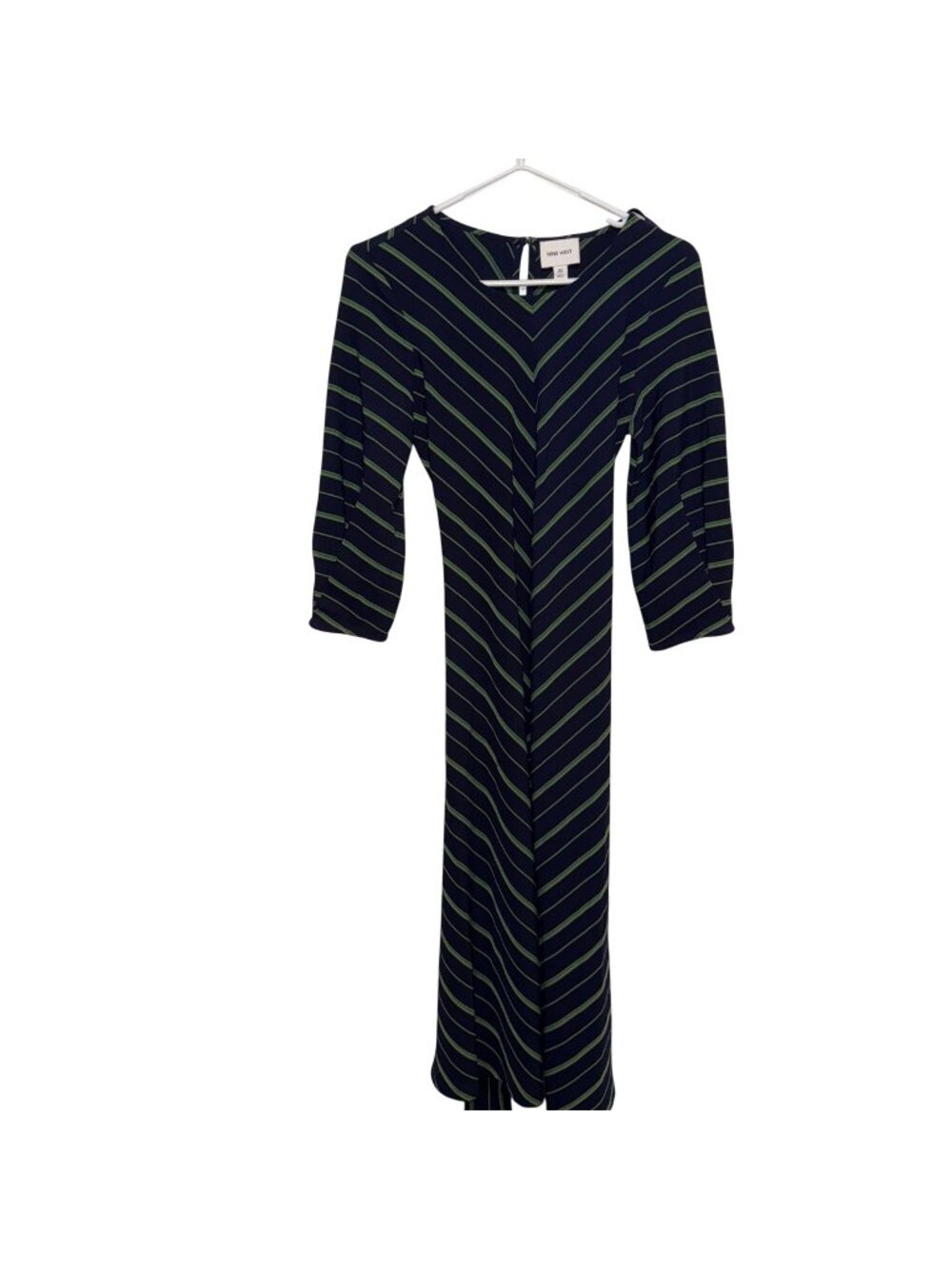 Nine West Navy & Green Striped Long Sleeve Maxi Dress XS